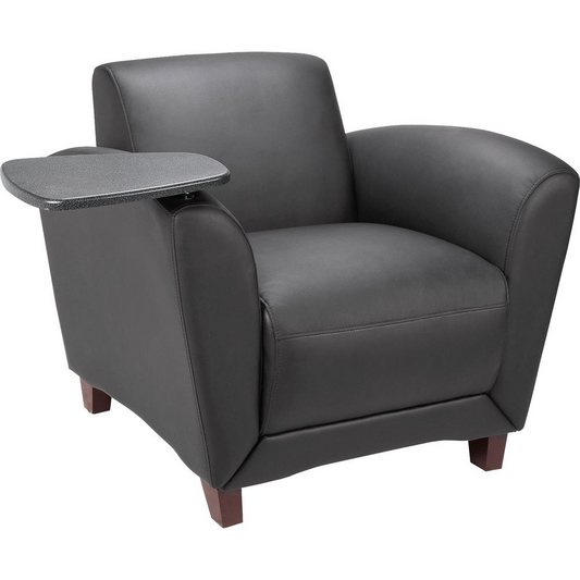 Lorell Reception Seating Chair with Tablet - Black Leather