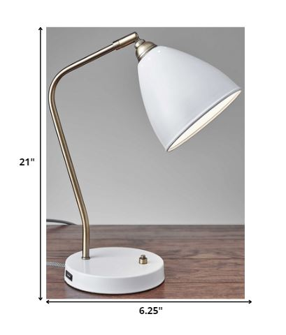 Antique Brass + White Adjustable Desk Lamp - Higher Gallery