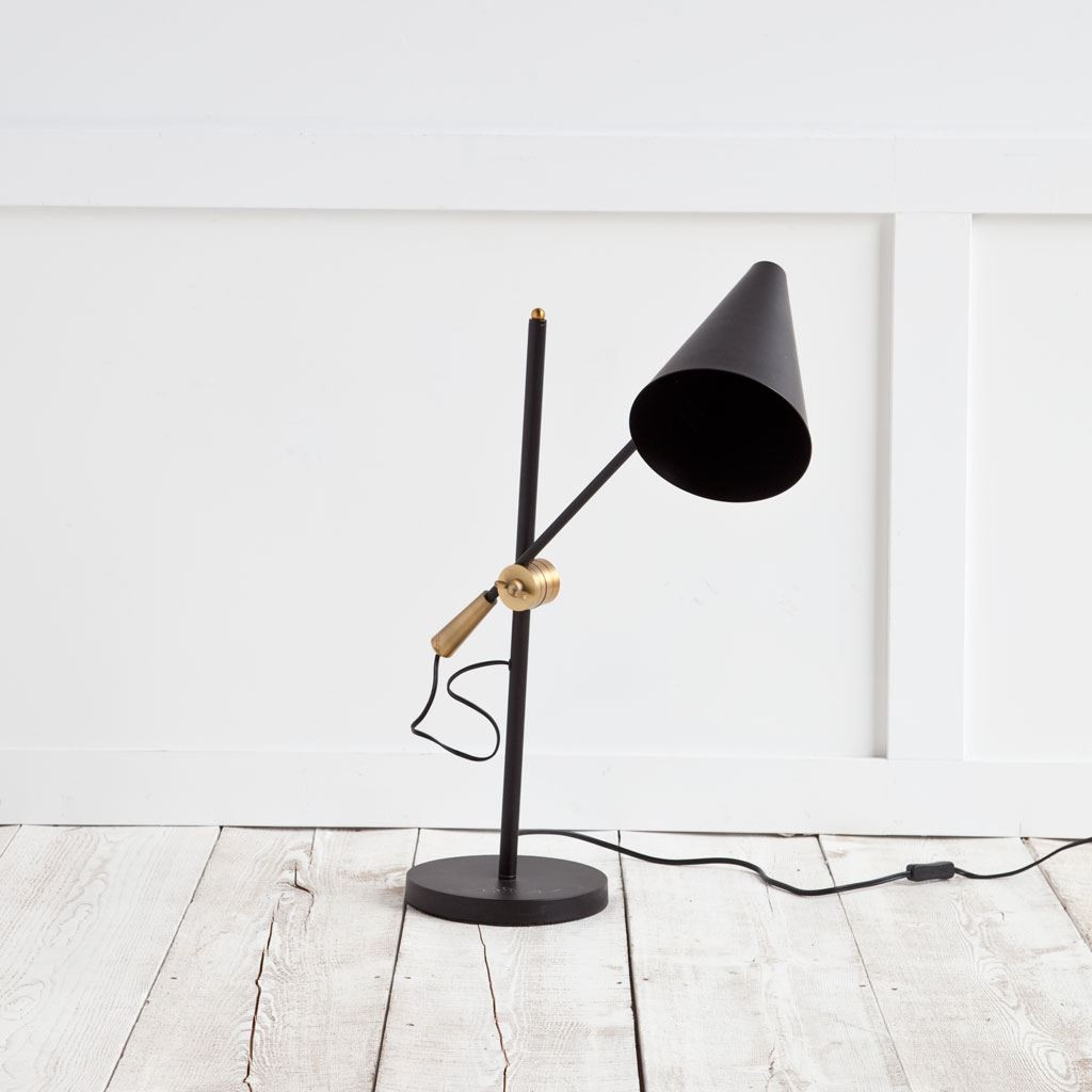 Sleek Black & Gold Cone Adjustable Desk Lamp
