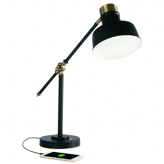 LED Adjustable Desk Lamp - Matte Black and Antiqued Brass Higher Gallery Home Office