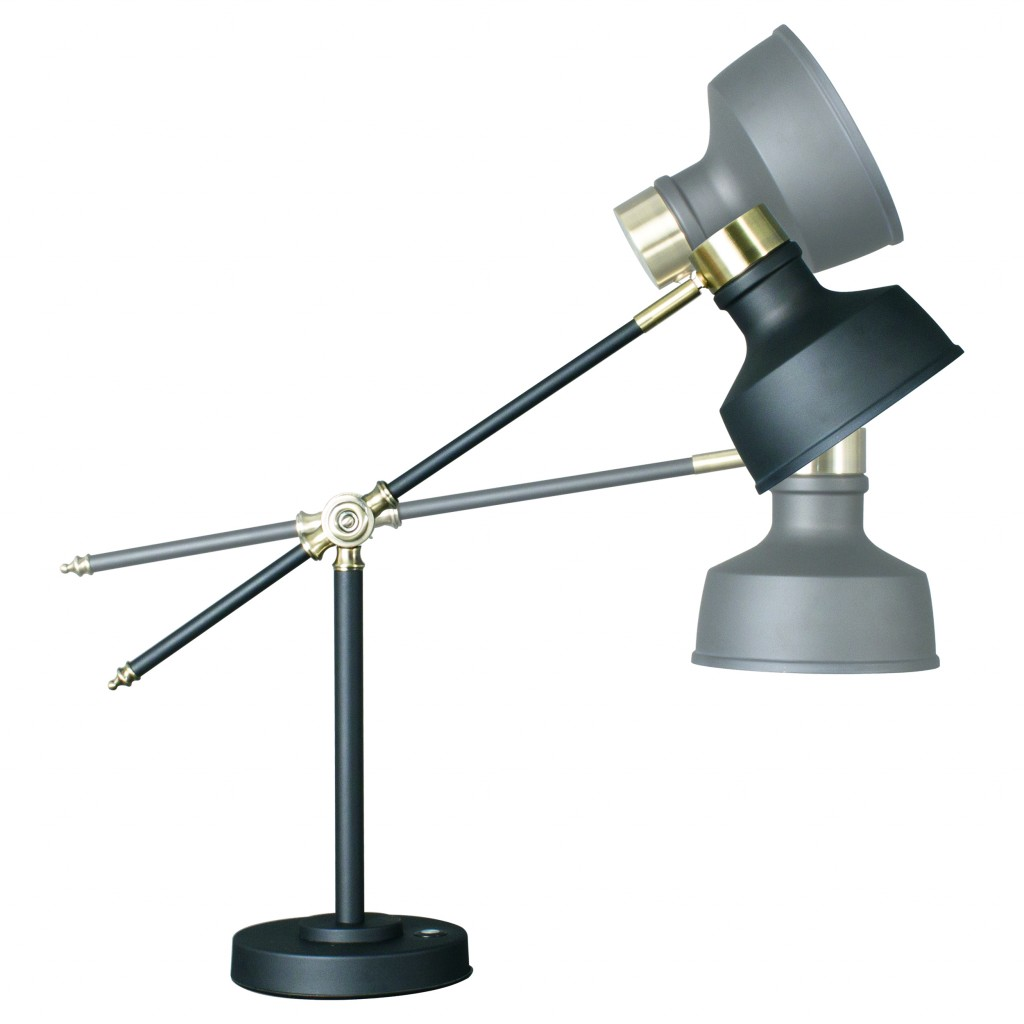 LED Adjustable Desk Lamp - Matte Black and Antiqued Brass