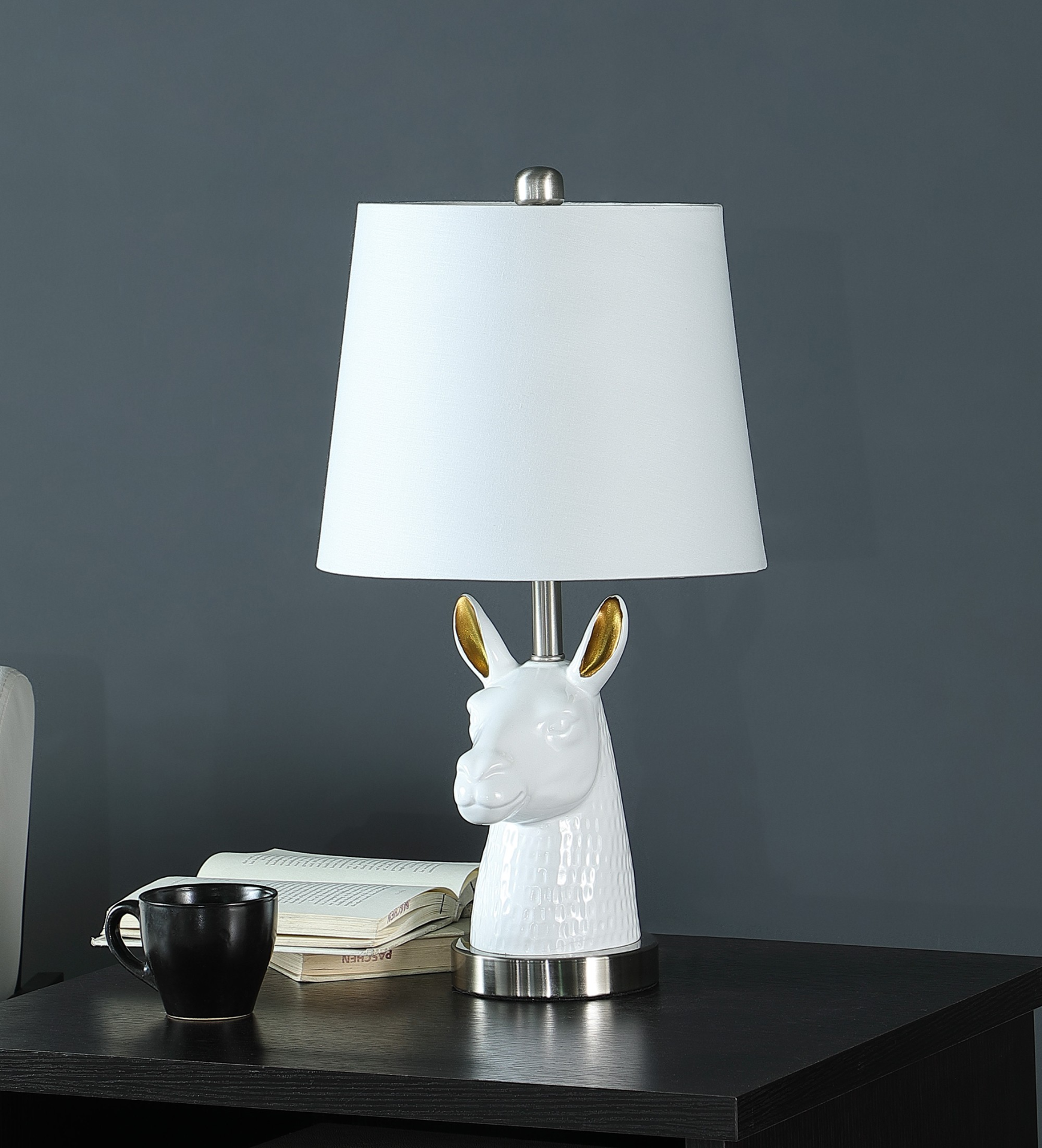 Llama Table Lamp - 21” White and Gold Higher GAllery Home Office