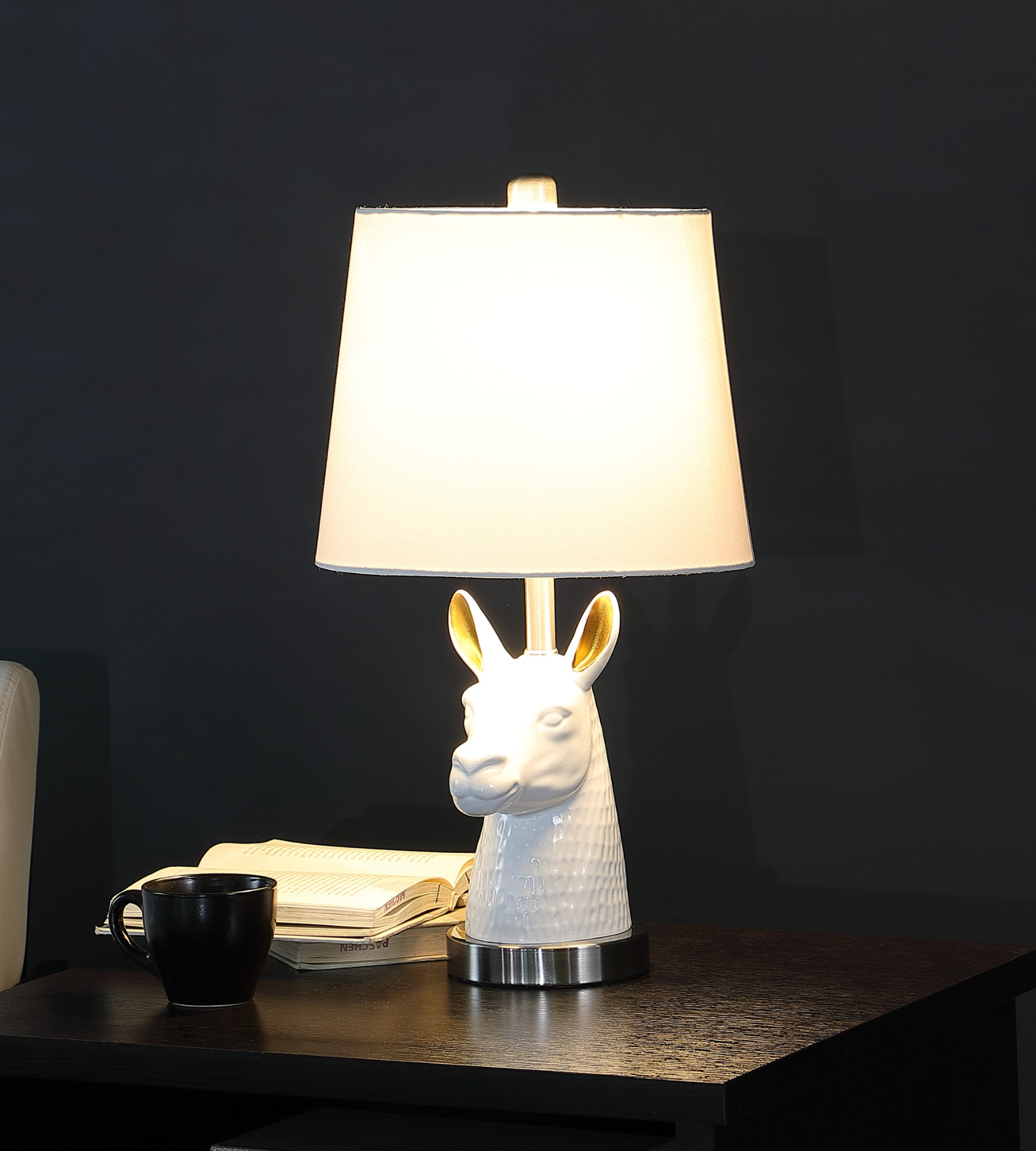 Llama Table Lamp - 21” White and Gold - Higher Gallery Home OFfice