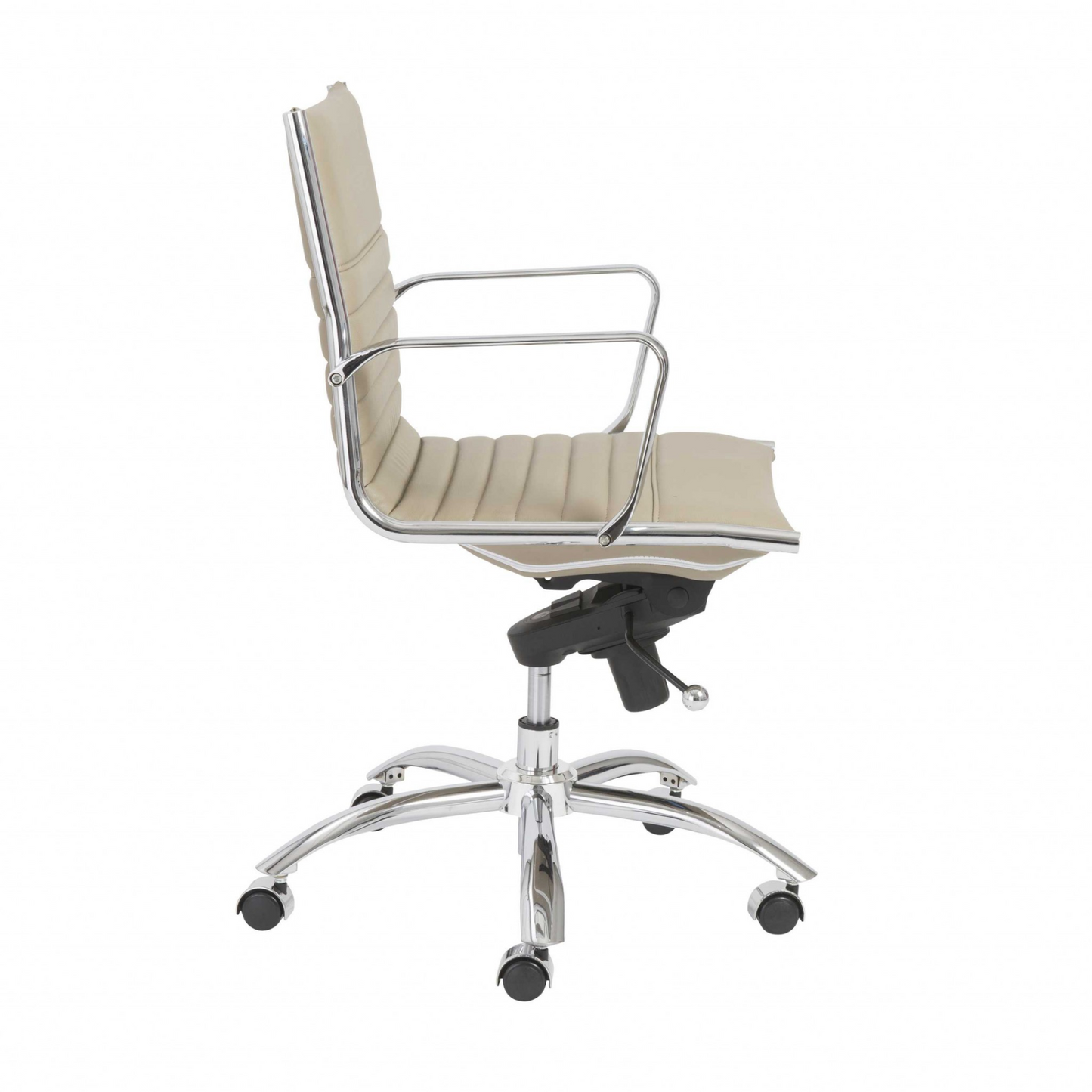 Low Back Ribbed Office Chair with Chromed Steel Base - Taupe