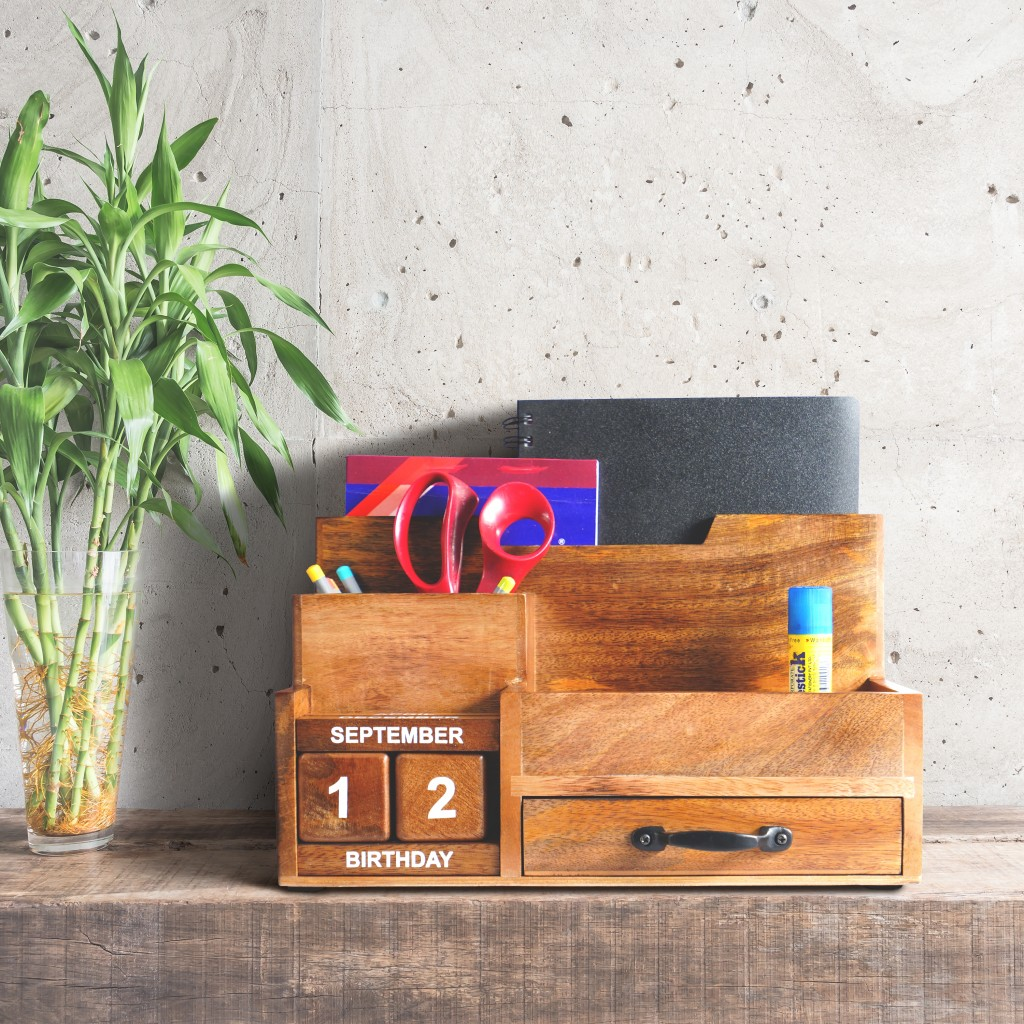 Rustic Wood Desk Organizer - Natural