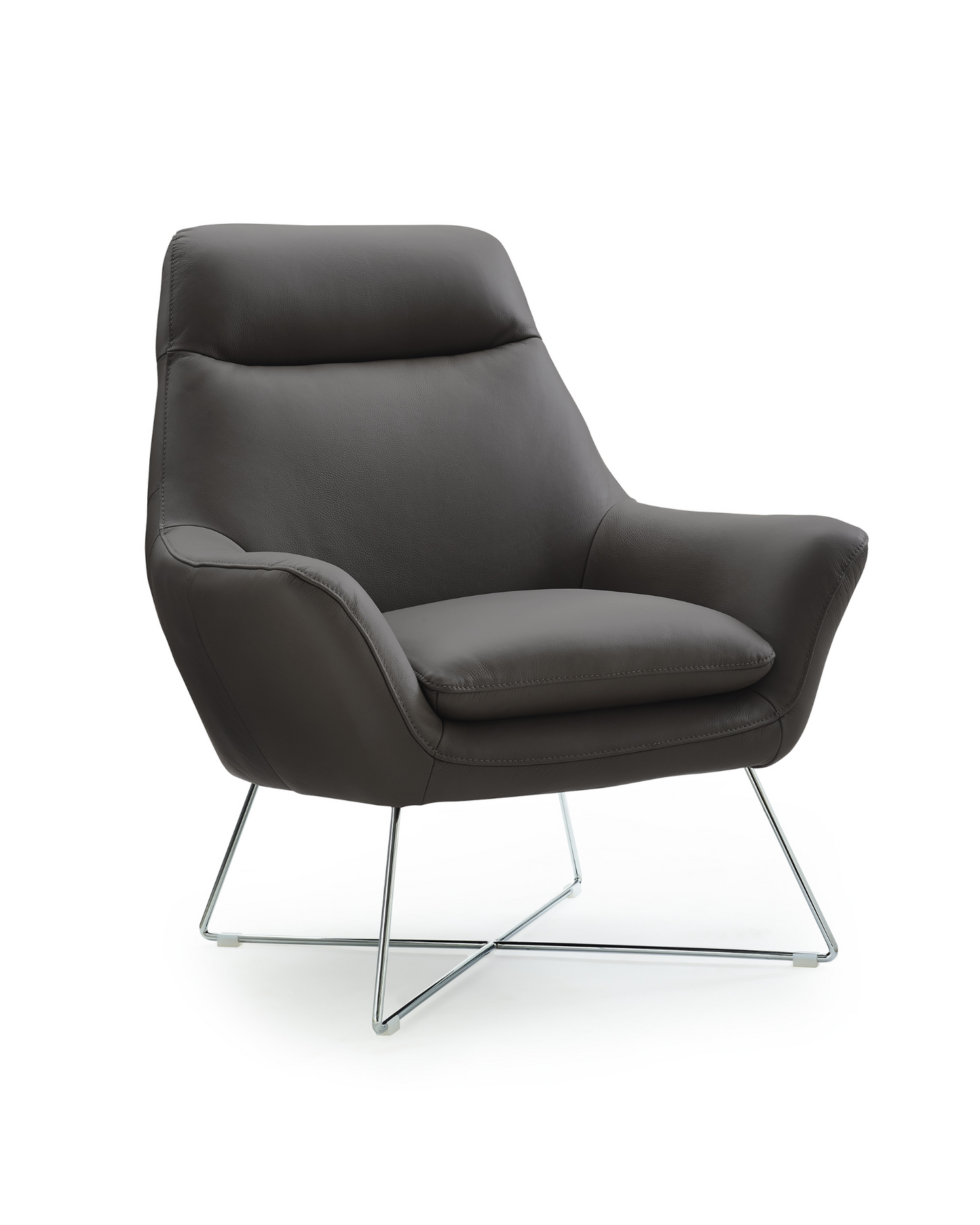 Top Grain Italian Leather Accent Chair - Modern Dark Gray