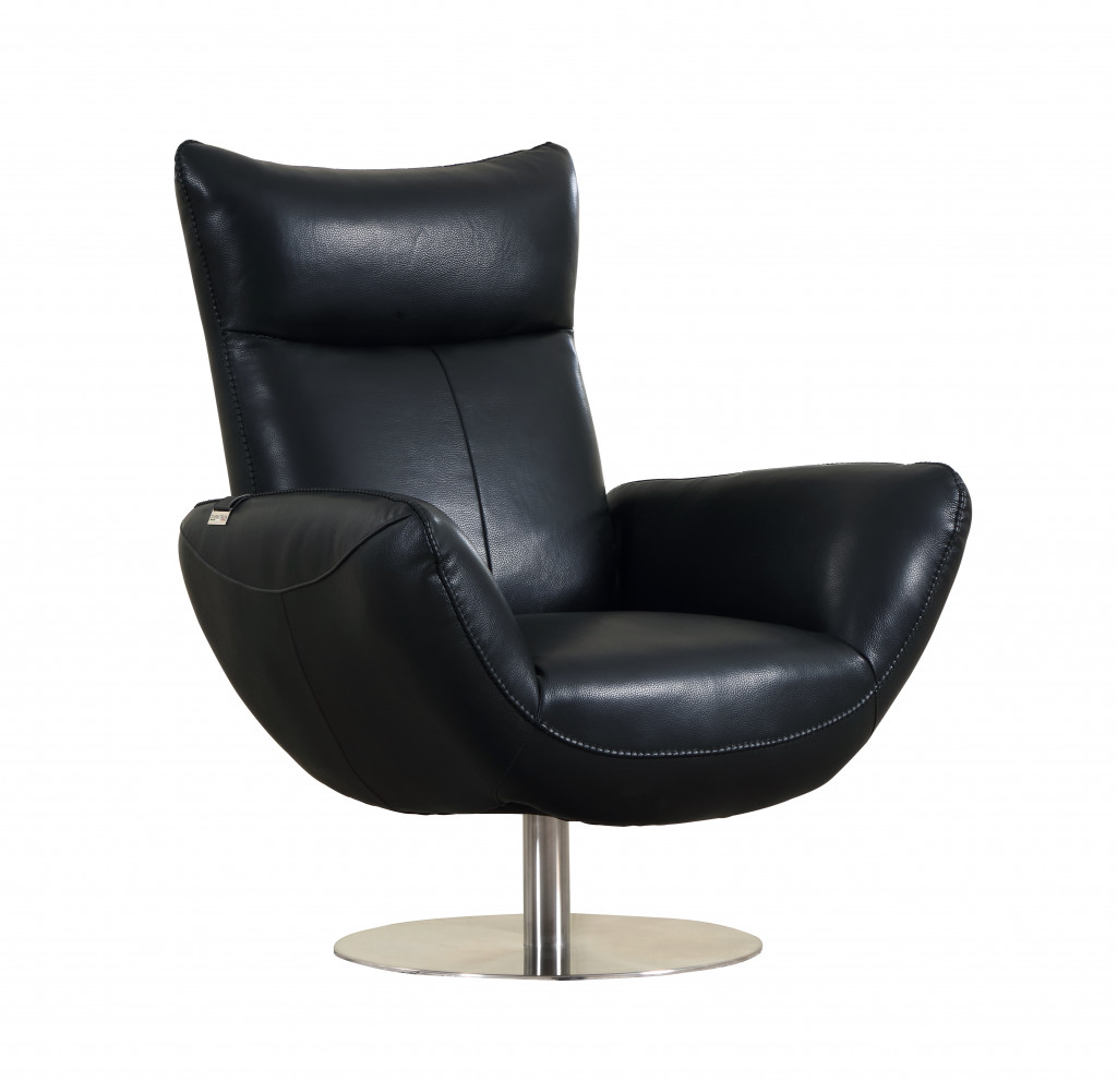 Black leather lounge chair on chrome pedistal