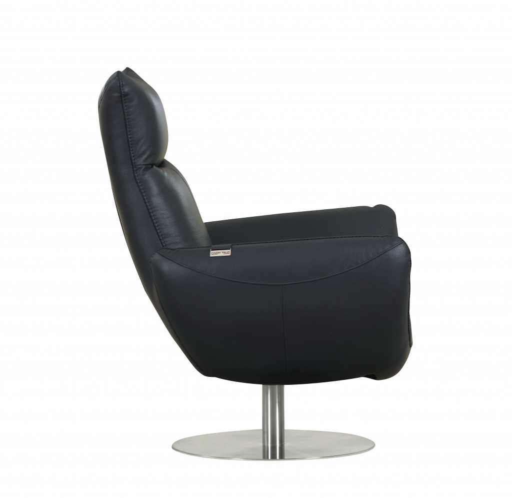 Contemporary Leather Lounge Chair - Navy Blue