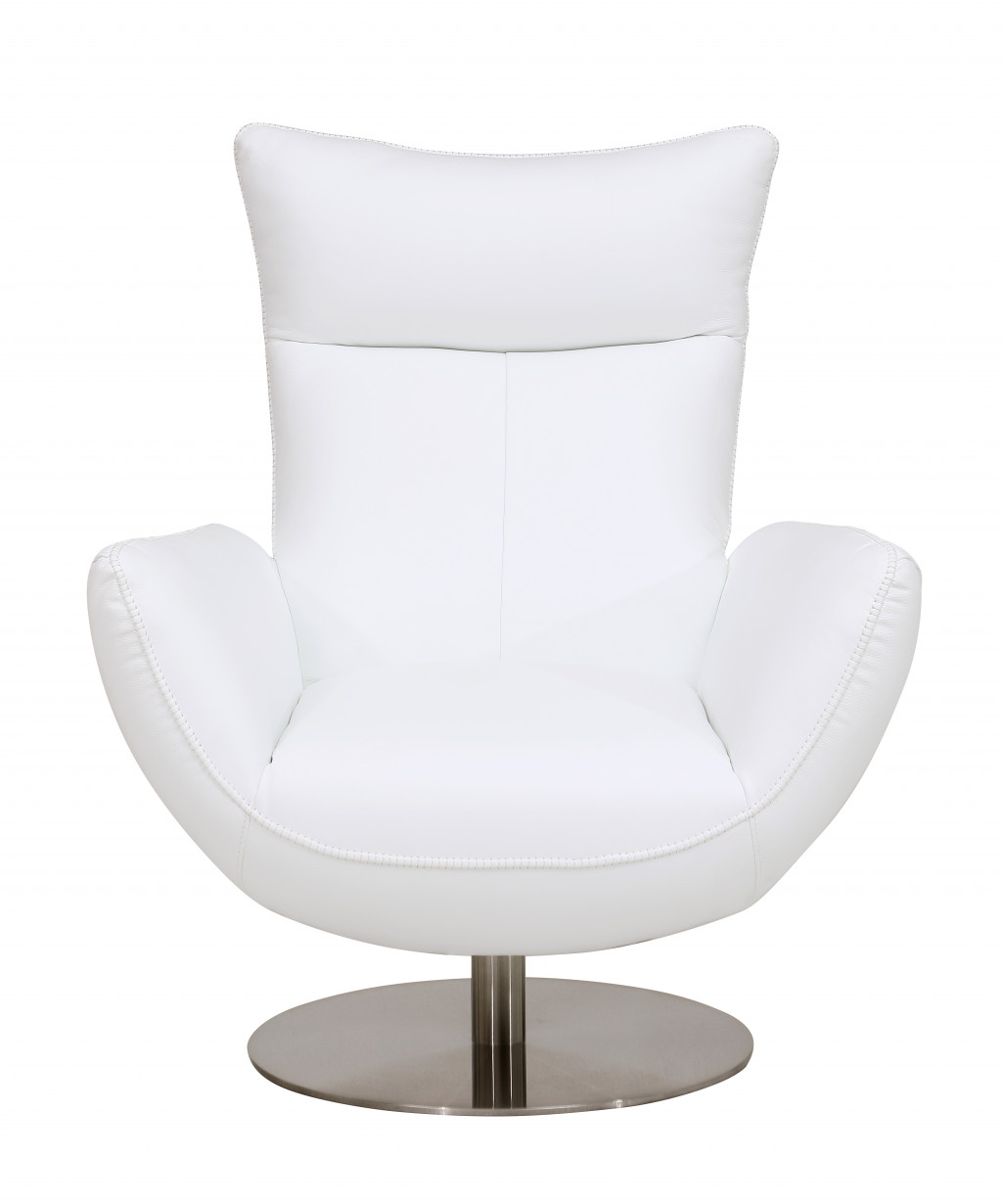 modern white leathers lounge chair on chrome pedistal