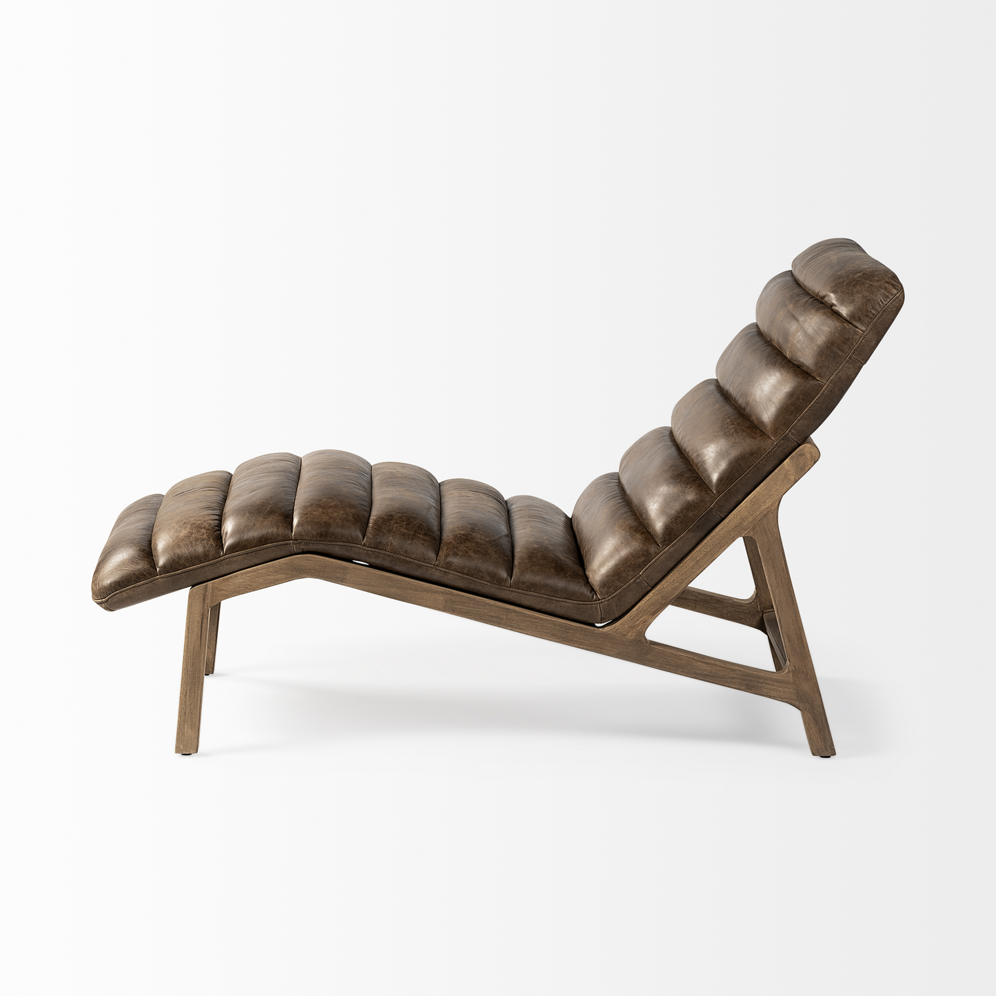 Genuine Leather Chaise Lounge Chair - Modern Brown