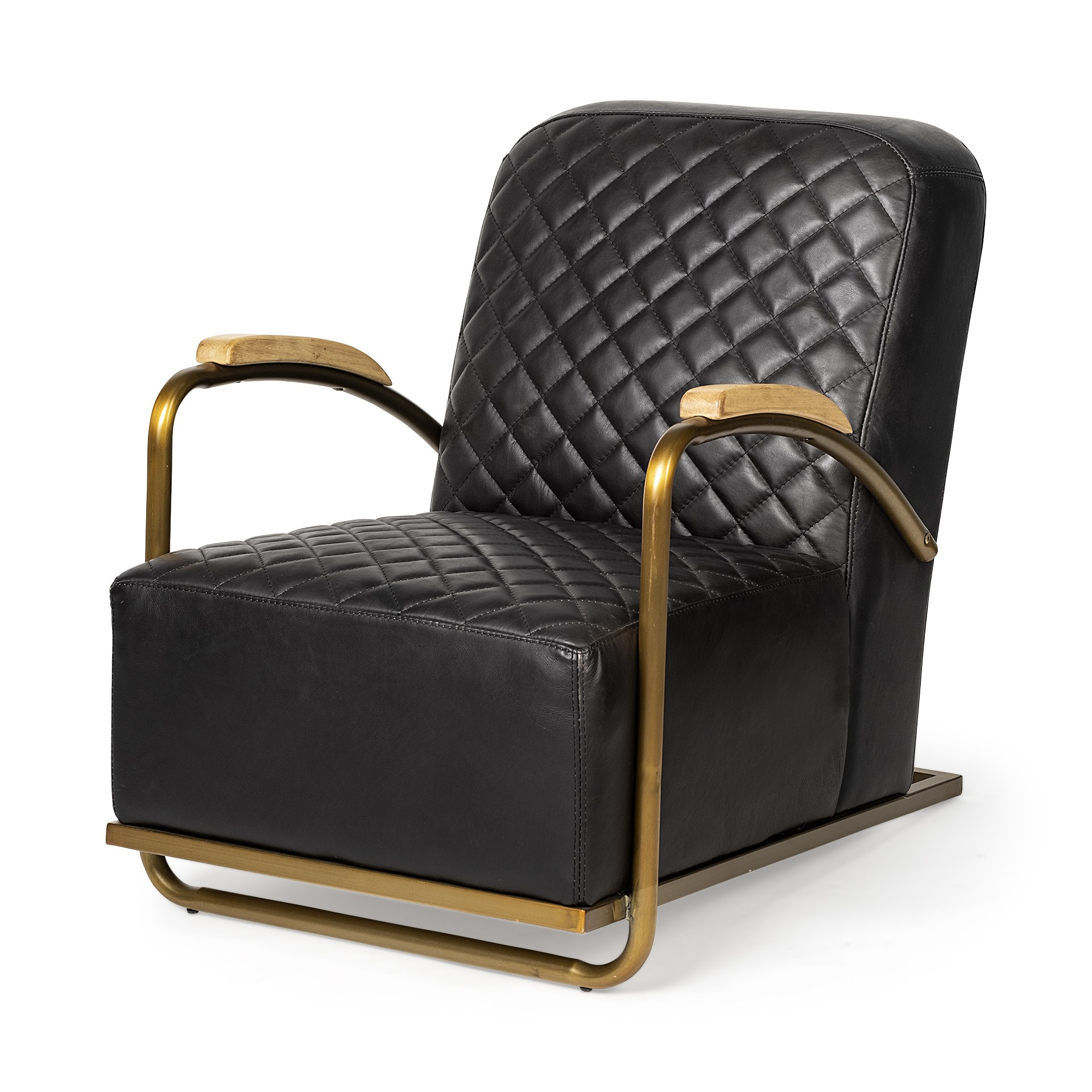 gorgeous leather chair with diamond pattern stiching and gold tone frame