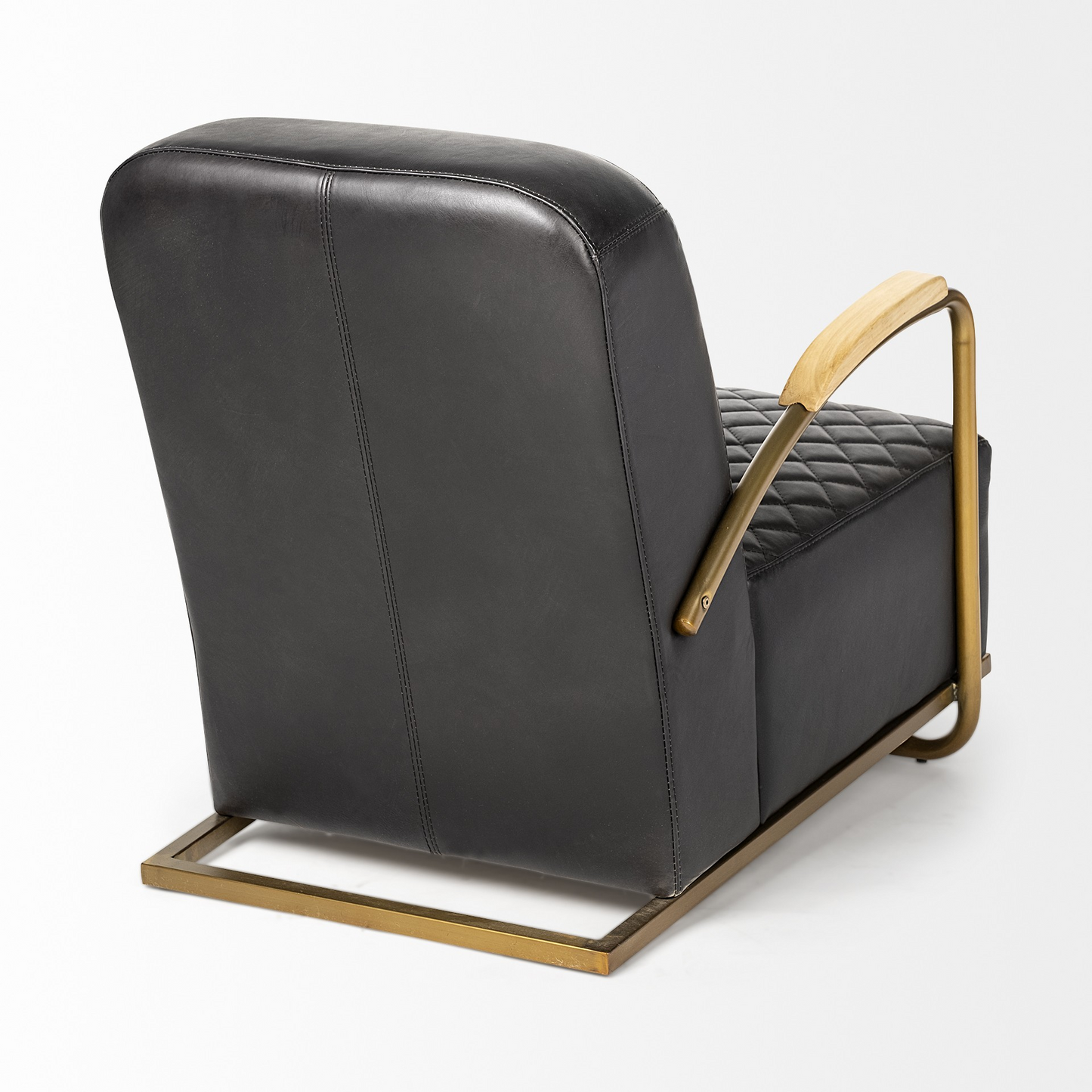 Black Leather Diamond Pattern Gold Club Chair