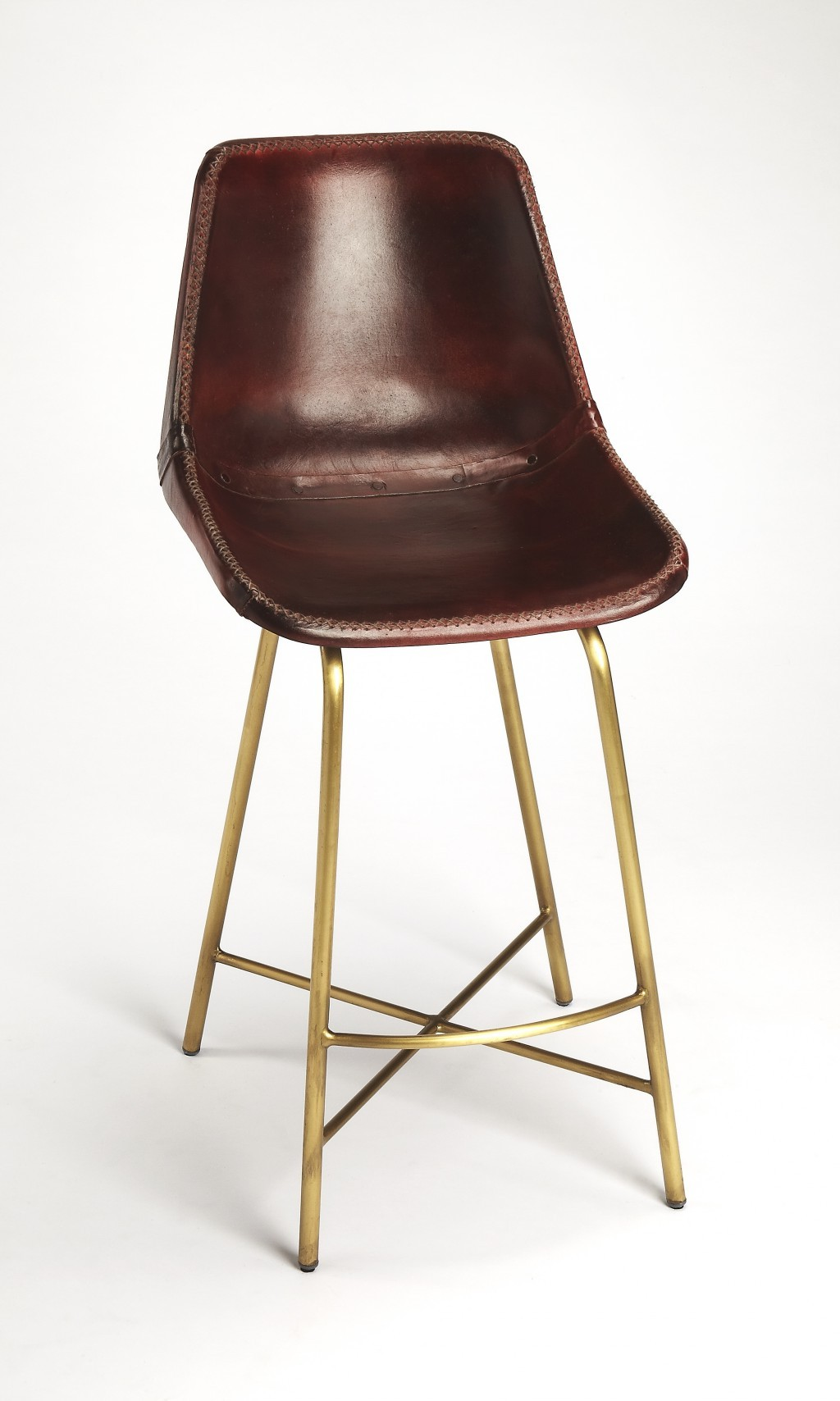 Loft Leather Bar Stool - Brown and Gold