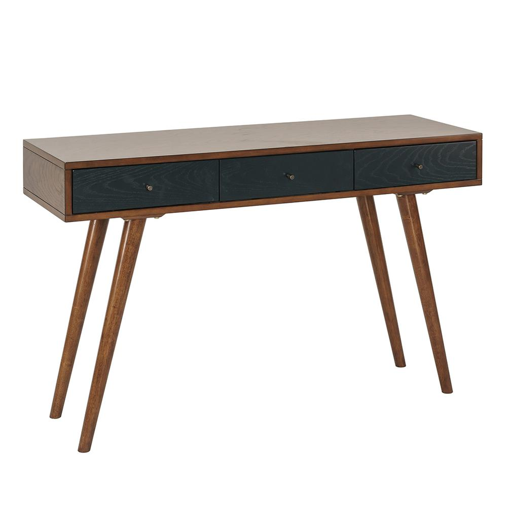 Rigby 3 Drawer Writing Desk - Pecan and Navy - Higher Gallery