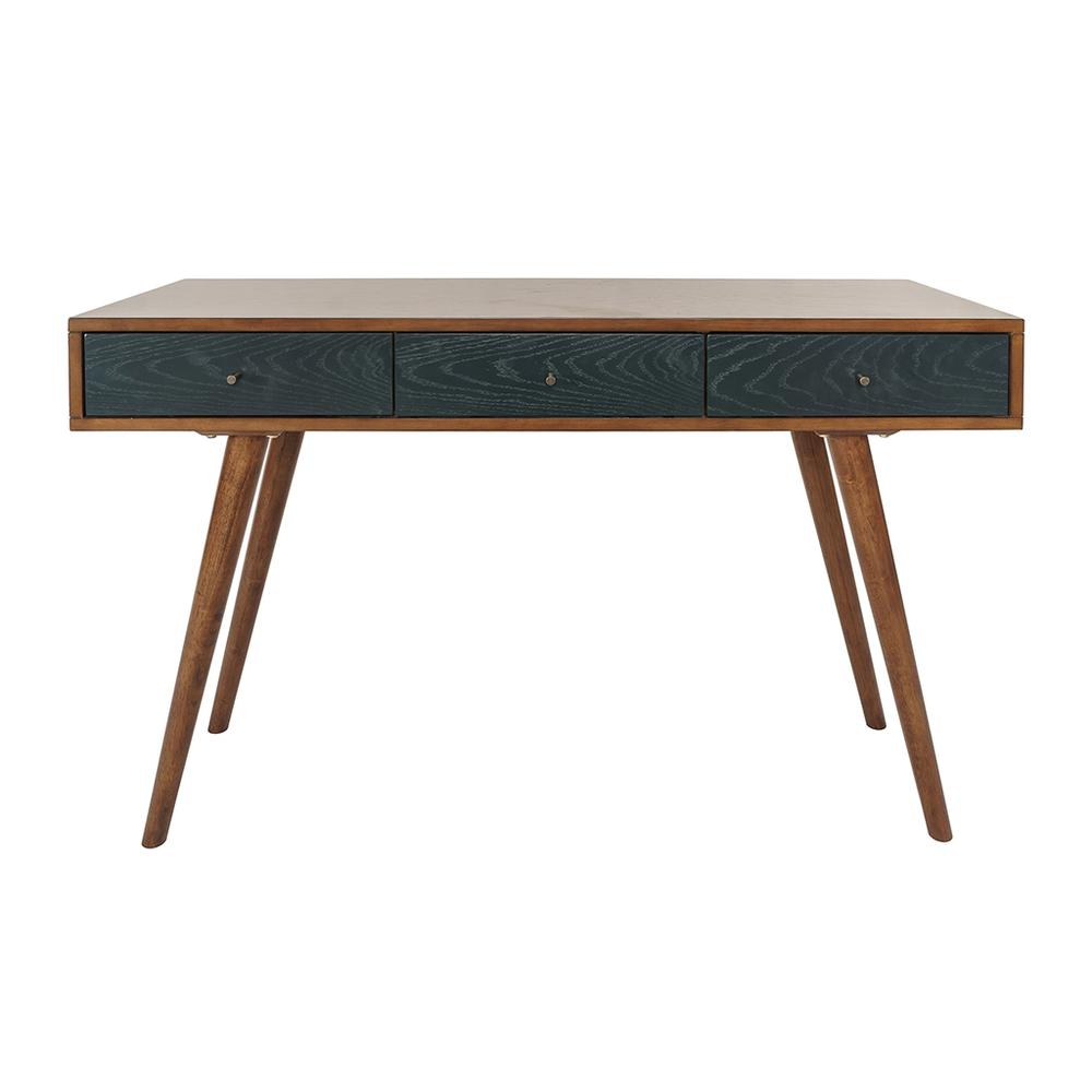 Rigby 3 Drawer Writing Desk - Pecan and Navy - Higher Gallery
