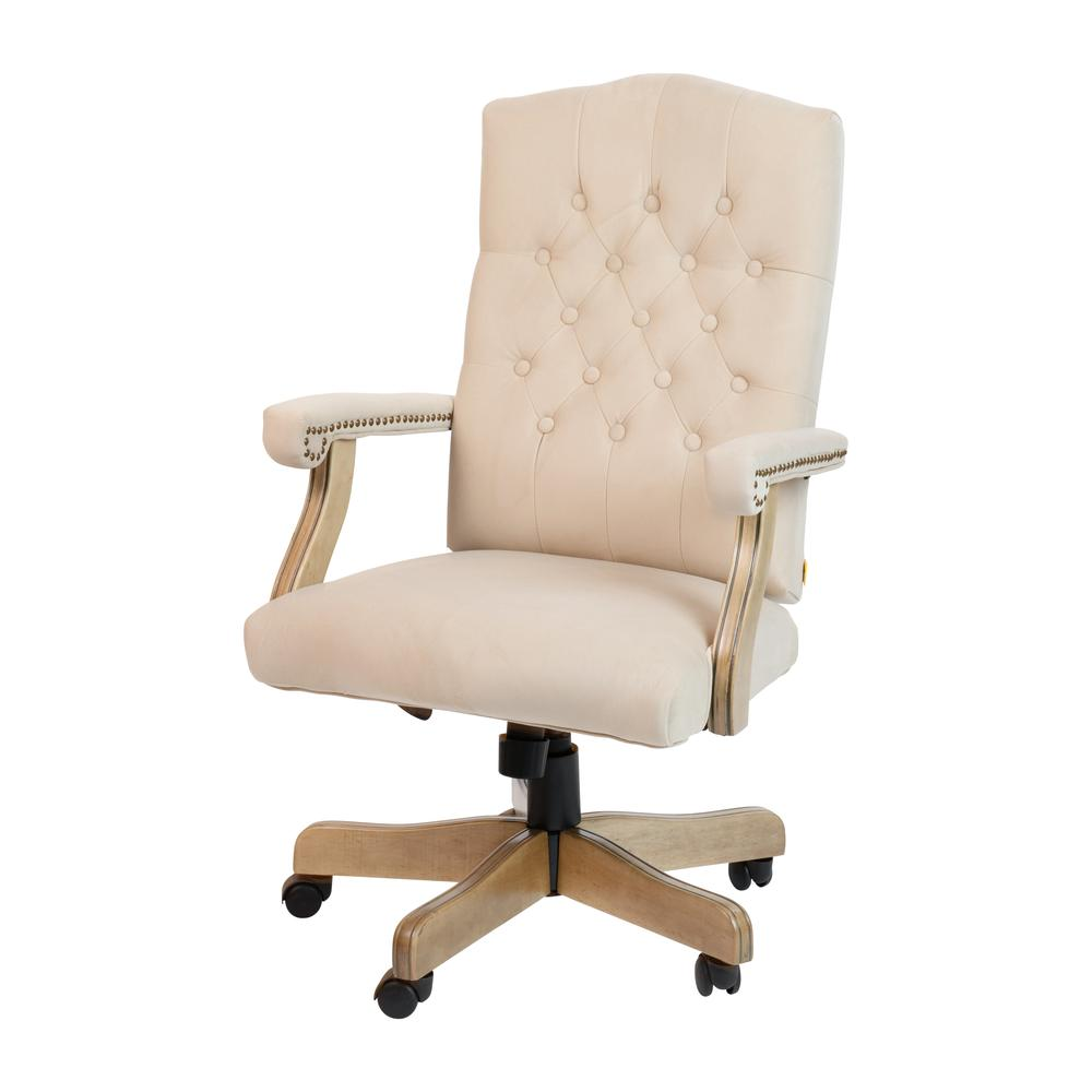 Classic Executive Office Chair with Driftwood Arms and Base - Ivory Microfiber