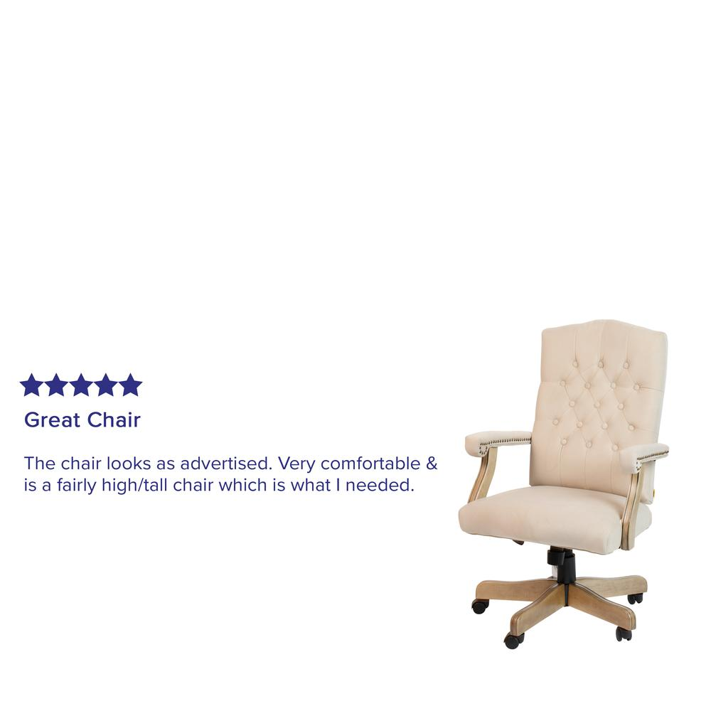 Classic Executive Office Chair with Driftwood Arms and Base - Ivory Microfiber