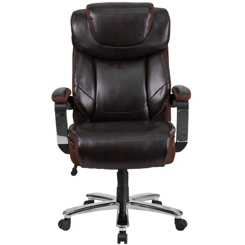 Big & Tall Office Chair | Brown LeatherSoft Executive Swivel Office Chair with Headrest and Wheels