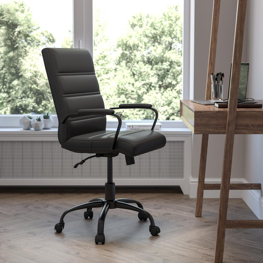 Mid-Back Swivel Office Chair with Arms -Black LeatherSoft - Higher Gallery Home Office