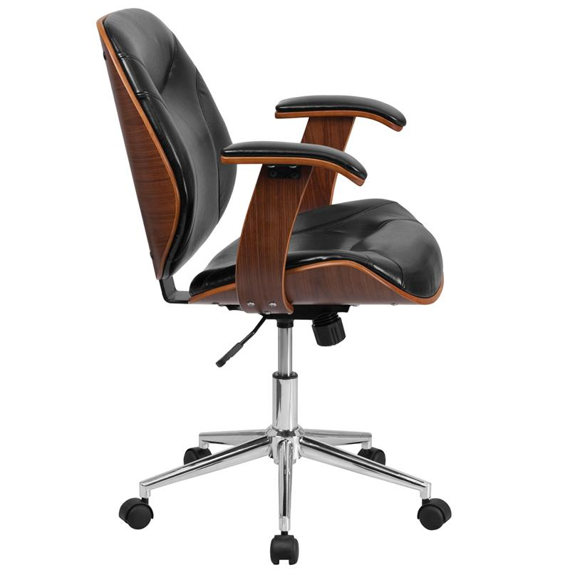 Executive Ergonomic Wood Swivel Office Chair - Black + Walnut