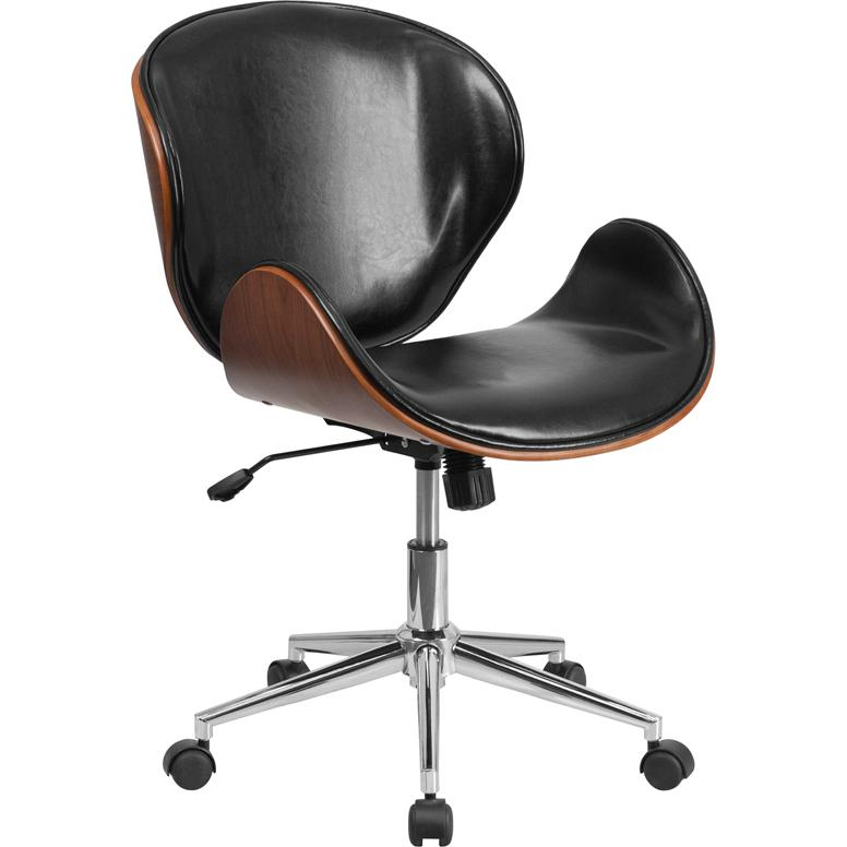 Mid-Back Walnut Wood Office Chair - Black Higher Gallery