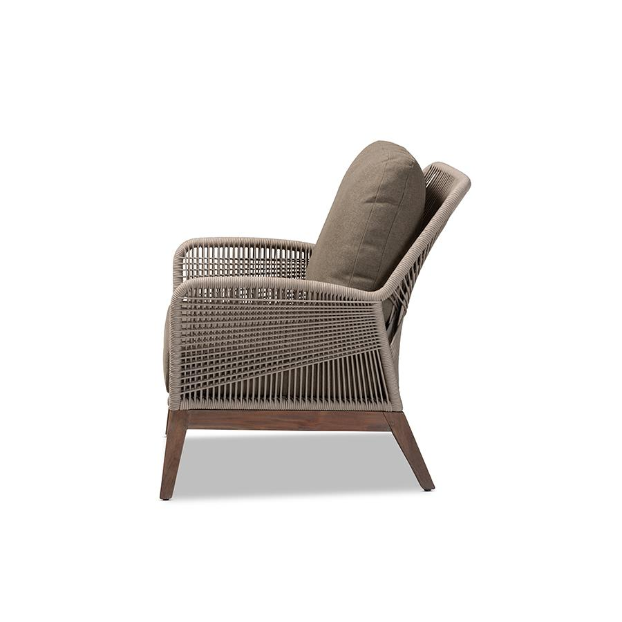 Jennifer Mid-Century Transitional Grey Woven Rope Mahogany Accent Chair