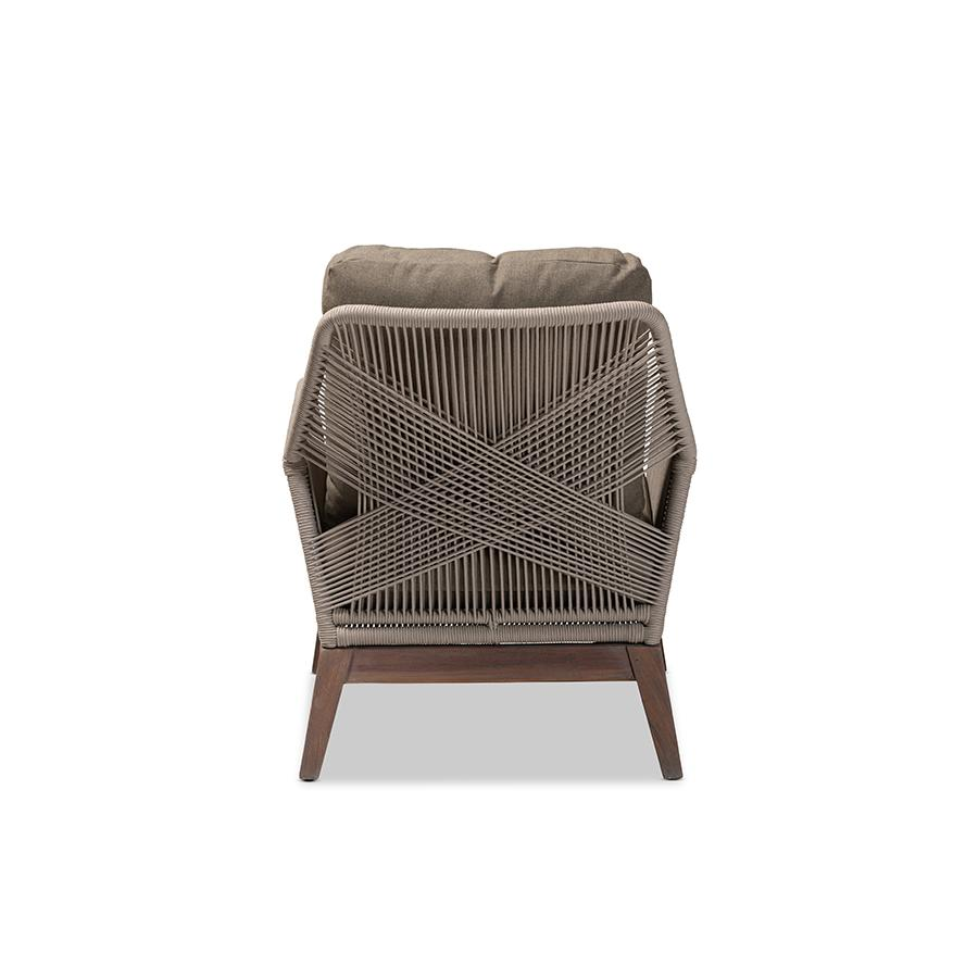 Jennifer Mid-Century Transitional Grey Woven Rope Mahogany Accent Chair