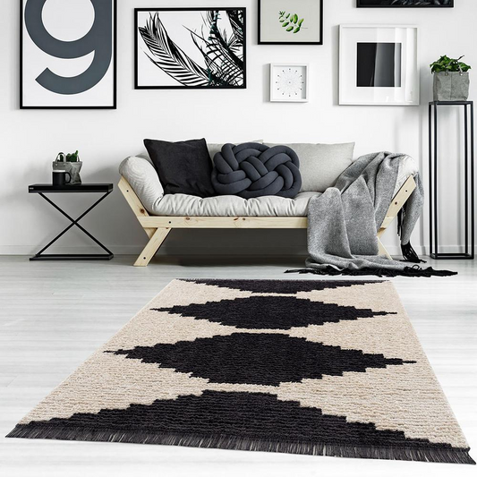 Allure Black and Ivory Modern Area Rug - 6' x 9' - Higher Gallery Home Offie