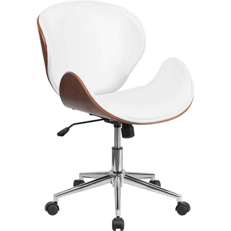 Mid-Back Walnut Wood Office Chair - White Higher Gallery