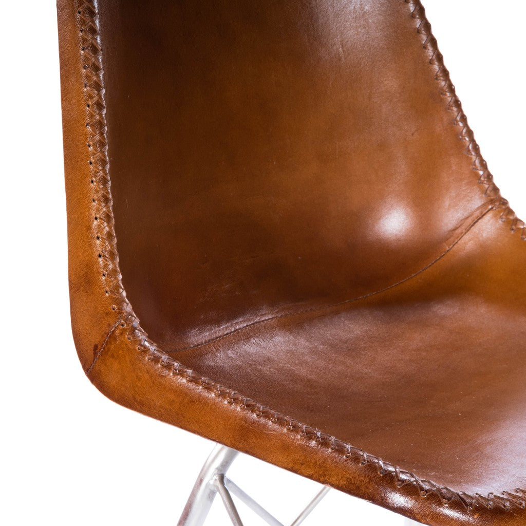 Brown And Silver Faux Leather Side Chair