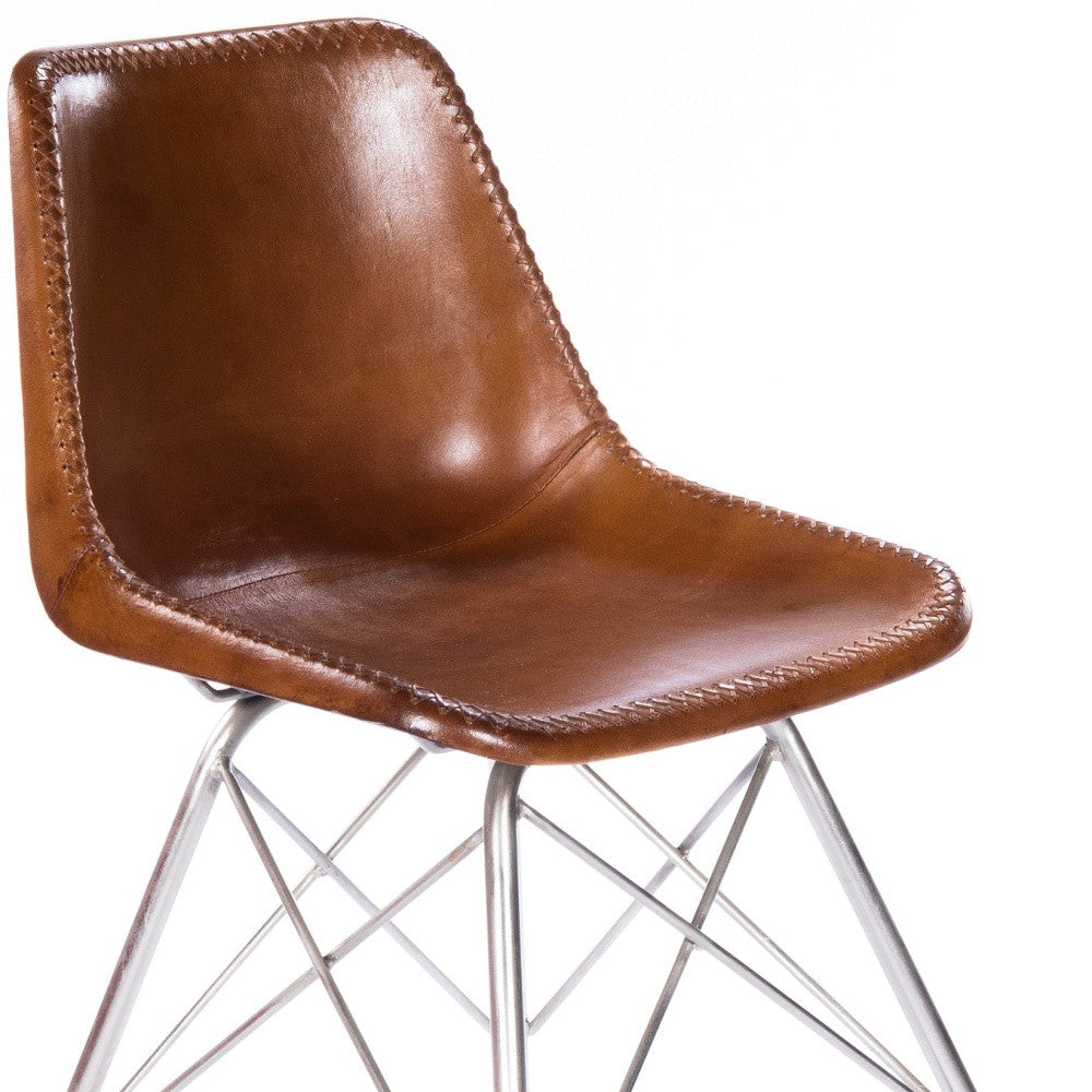 Brown And Silver Faux Leather Side Chair