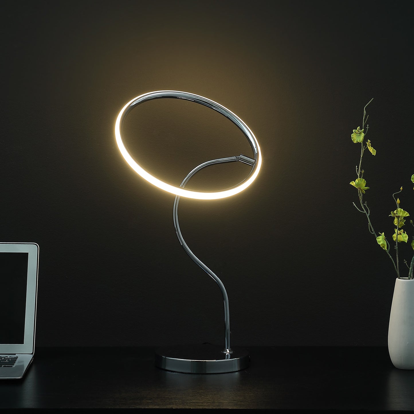 Silver Halo Ring LED Desk Table Lamp
