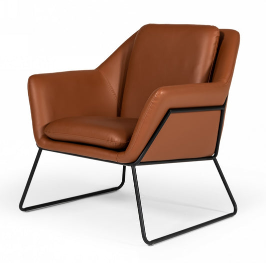 Eco Leather And Black Metal Chair - Industrial Brown