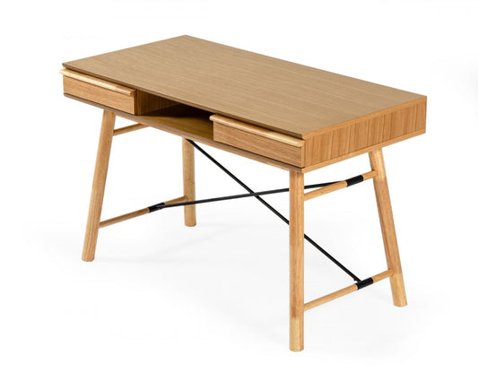 Oak Modern Rectangular Writing Desk With Two Drawers