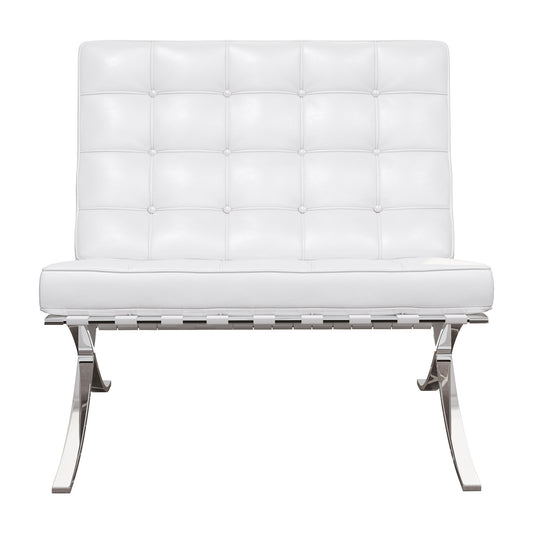 Italian Leather Tufted Lounge Chair - White And Silver