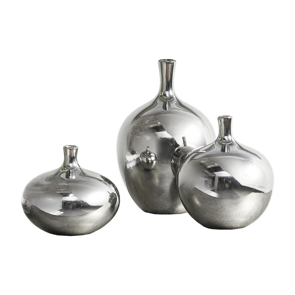 Ansen Metallic 3pcs Vase Set, Silver - Higher Gallery