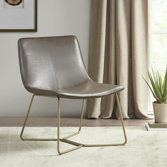 brown leather sling chair with gold metal base
