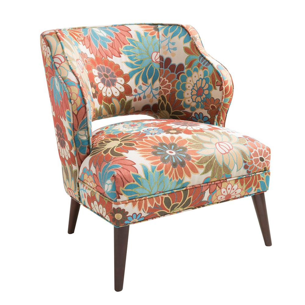 mid-back pseudo armchair in orange and teal floral fabric