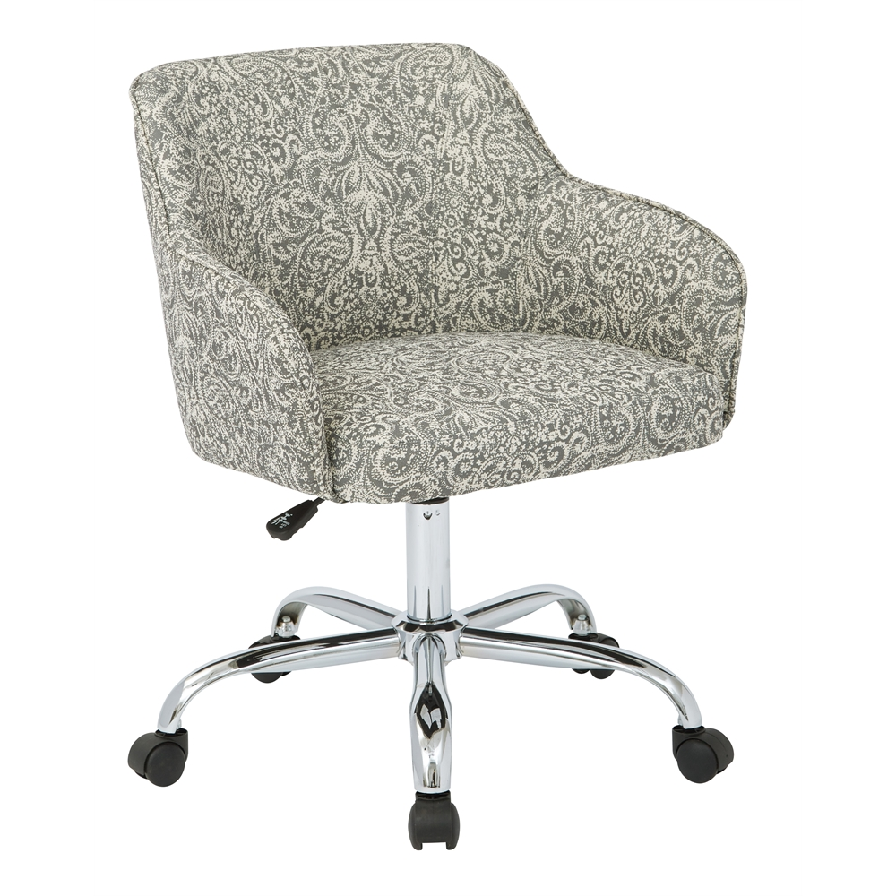 grey and cream paisley patterned mid back swivel  chair