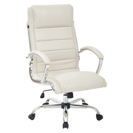 Executive swivel chair in cream faux leaather
