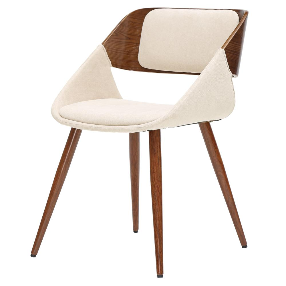 sleek looking chair with walnut bent wood back with cream fabric seat. Walnut finish tapered legs. gorgeous chair.